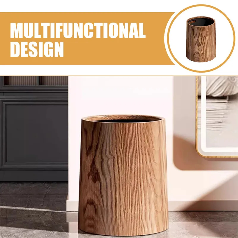 Commercial Kitchen Garbage Can - Durable wood grain garbage can with
